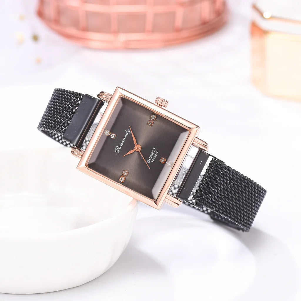 Women's Watches Square Dial Rhinestone Watch Bracelet Set