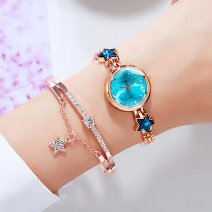 Women's Watches Star Bracelet Set Luxury Ladies Wristwatch Gift Steel Quartz Watch For Woman Rhinestone Clock New zegarek damski