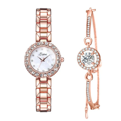 2PCS Diamond Stainless Steel Woman Watch Sets