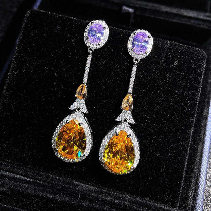 Yellow Diamond Drop Pear Shape Earrings