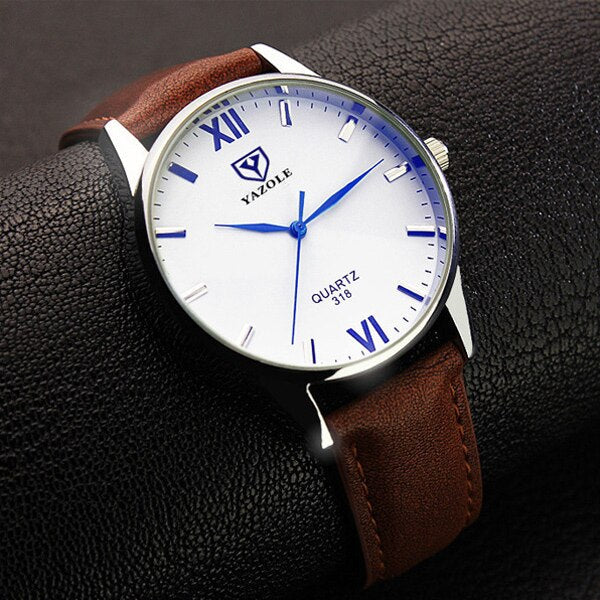 Yazole Simple Hook Needle Business Watch Roman Scale Male Soft Leather Watch