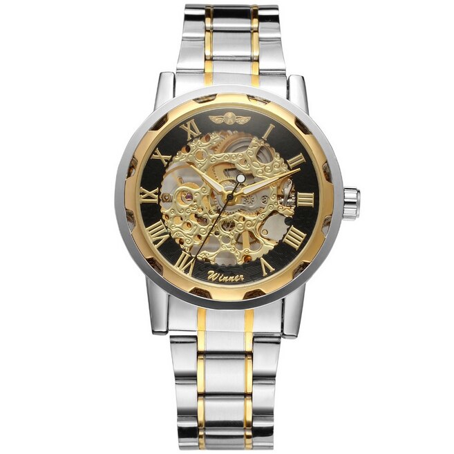 Winner Classic Mechanical Men Watch Stainless Steel Skeleton Luxury Automatic Wristwatch