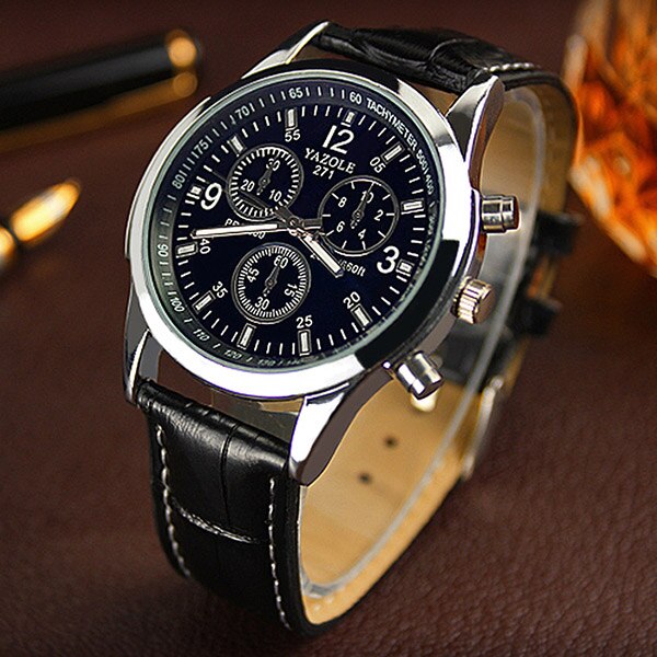 Yazole Blue Glass Surface Quartz Watch Business Fashion Unique Leisure Leather Watches