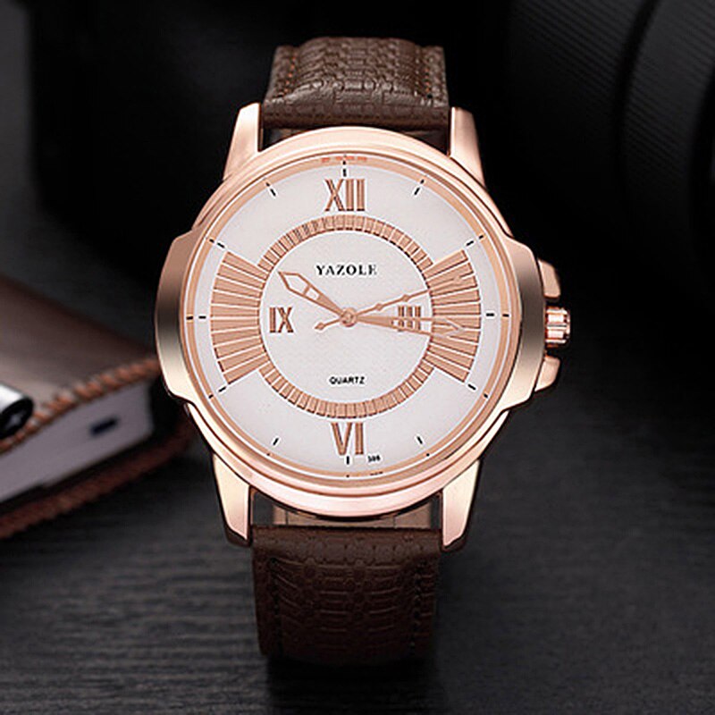 Yazole Luxury Business Male Clock Quartz-wristwatch Leisure Leather Watch