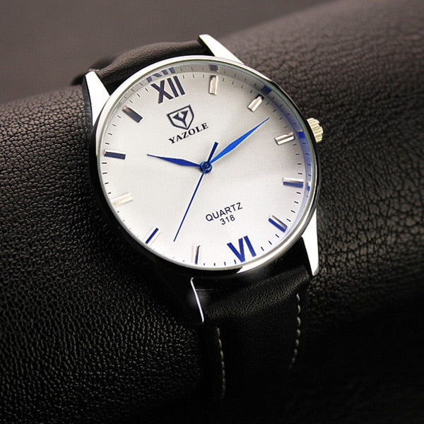 Yazole Simple Hook Needle Business Watch Roman Scale Male Soft Leather Watch