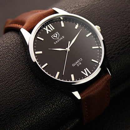 Yazole Simple Hook Needle Business Watch Roman Scale Male Soft Leather Watch