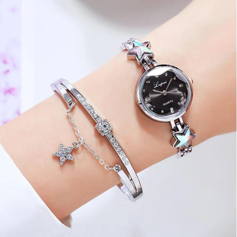 Women's Watches Star Bracelet Set Luxury Ladies Wristwatch Gift Steel Quartz Watch For Woman Rhinestone Clock New zegarek damski