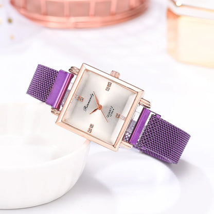 Women's Watches Square Dial Rhinestone Watch Bracelet Set