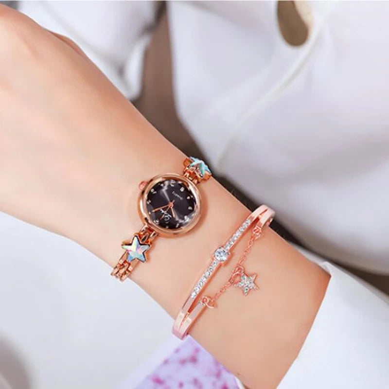 Women's Watches Star Bracelet Set Luxury Ladies Wristwatch Gift Steel Quartz Watch For Woman Rhinestone Clock New zegarek damski