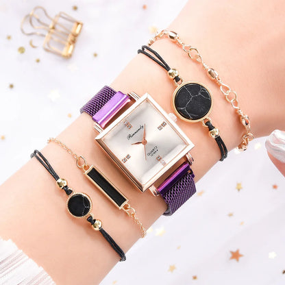 Women's Watches Square Dial Rhinestone Watch Bracelet Set