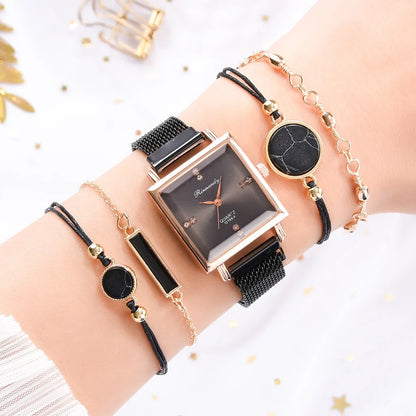 Women's Watches Square Dial Rhinestone Watch Bracelet Set