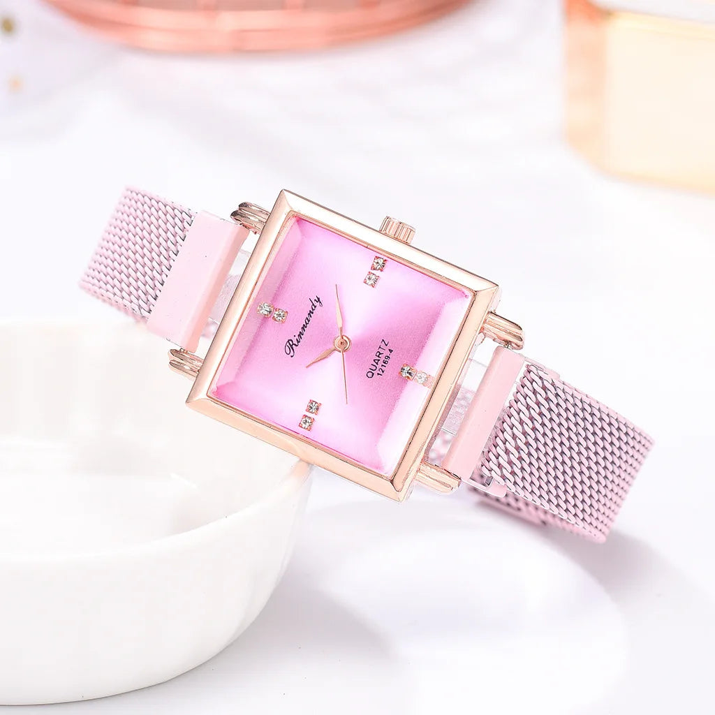 Women's Watches Square Dial Rhinestone Watch Bracelet Set