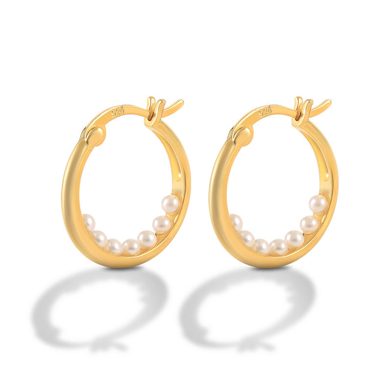 925 Sterling Silver Round pearl gold plated earring