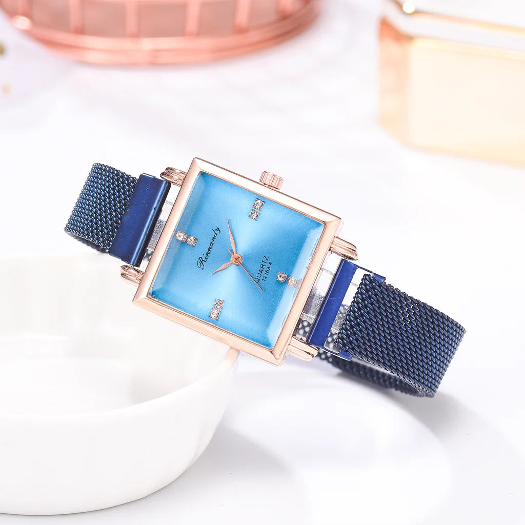 Women's Watches Square Dial Rhinestone Watch Bracelet Set