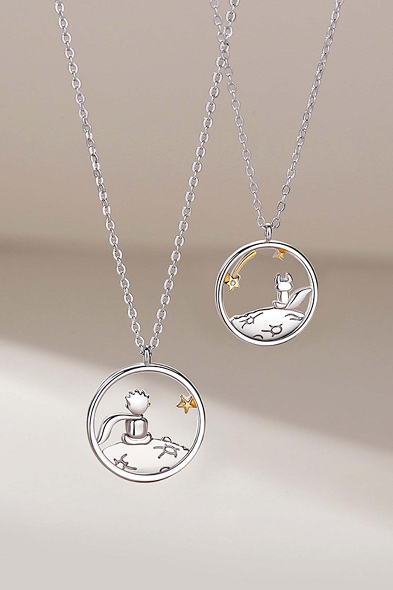 925 Silver Little Prince & Little Fox Couple Necklace