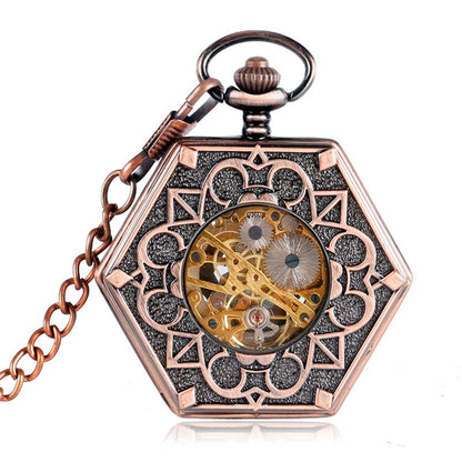 Mechanical Pocket Watch Hexagon Copper