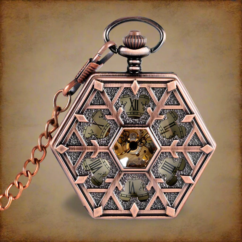 Mechanical Pocket Watch Hexagon Copper