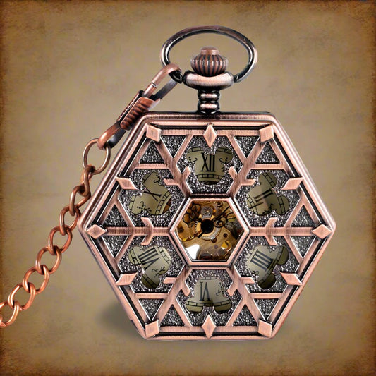 Mechanical Pocket Watch Hexagon Copper