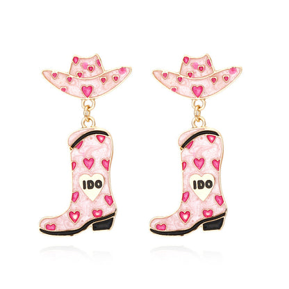 Alloy Drip Oil Love Hat Boots Earrings