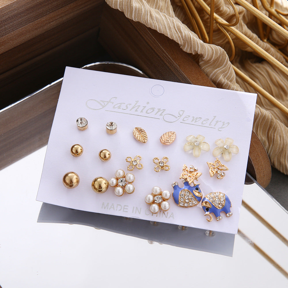 1set Elephant Pearl Fashion Earrings Set