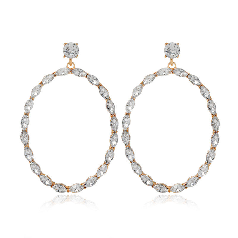 Alloy Diamond Oval Drop Earrings