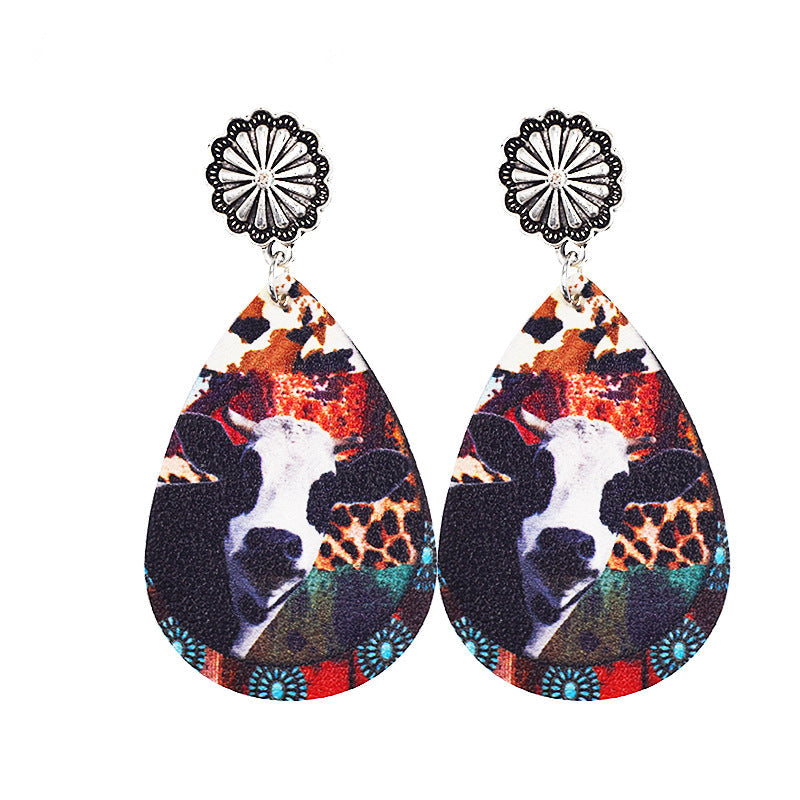 Western Style Cow Leather Drop Earrings