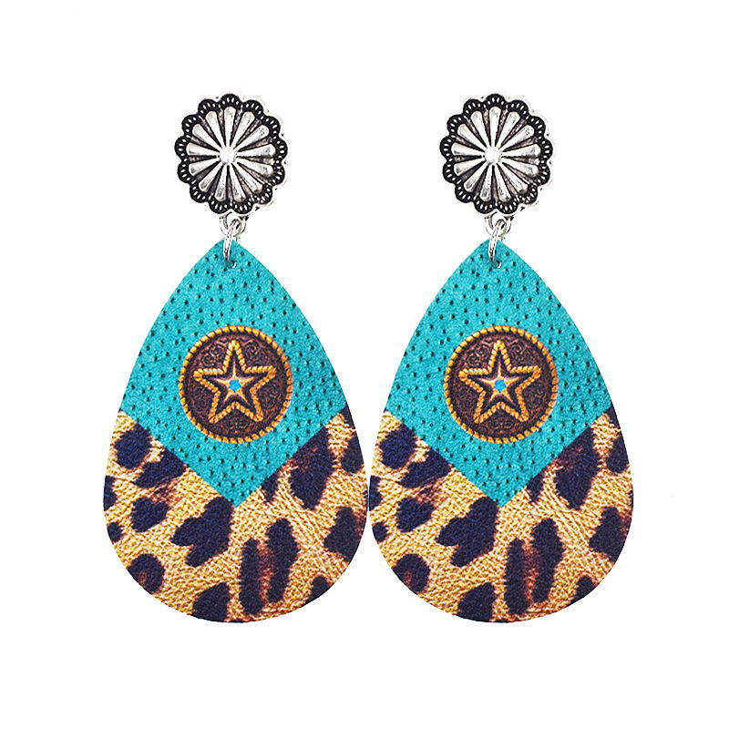 Western Denim Reversible Check Leather Earrings