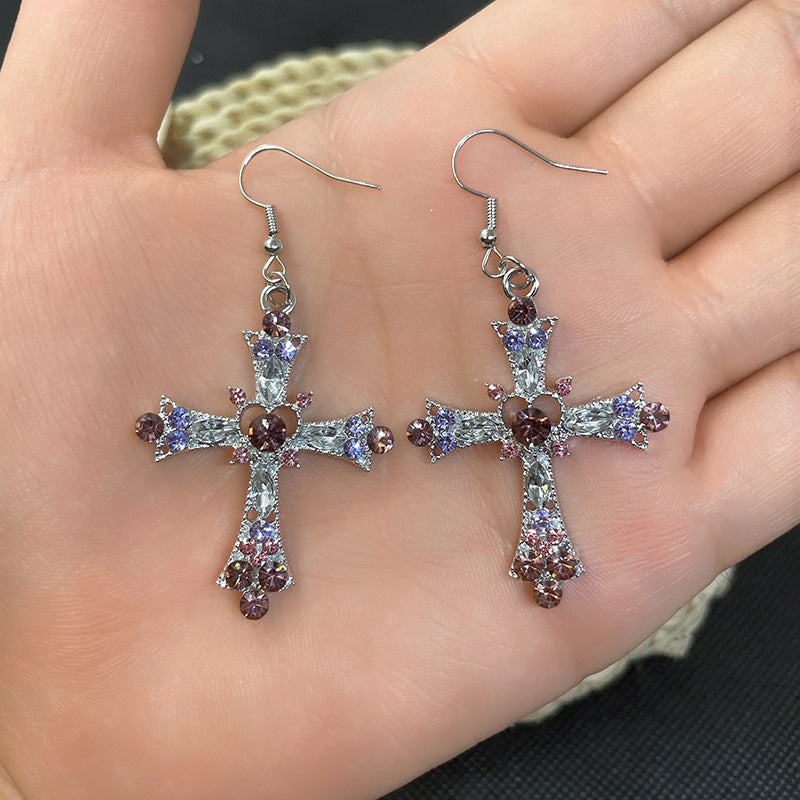 2pairs/pack Bohemian Style Crystal Diamond Color Cross Earrings