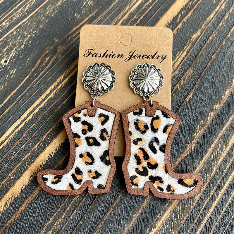 Western Style Western Cowboy Boots Leopard Print Cow