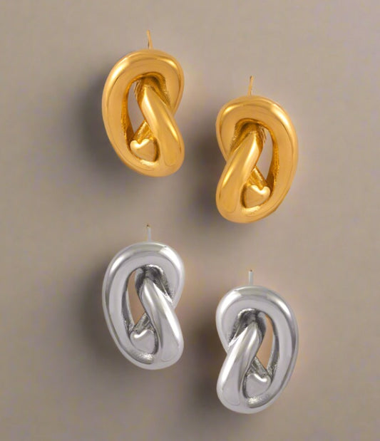 18K Gold Plated Heart Line Twisted Earrings