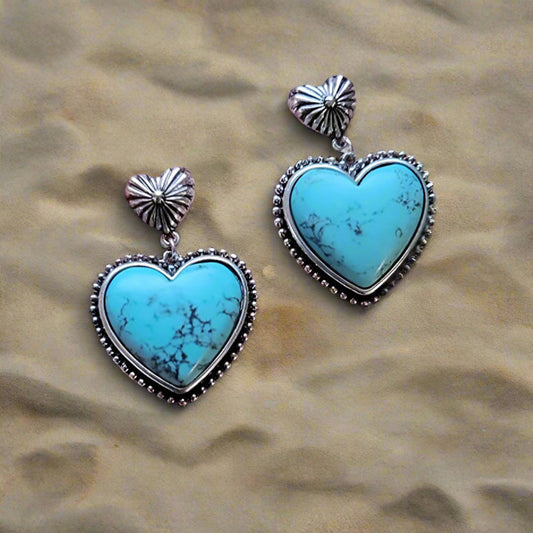 Western Style Heart Red Turquoise Earrings