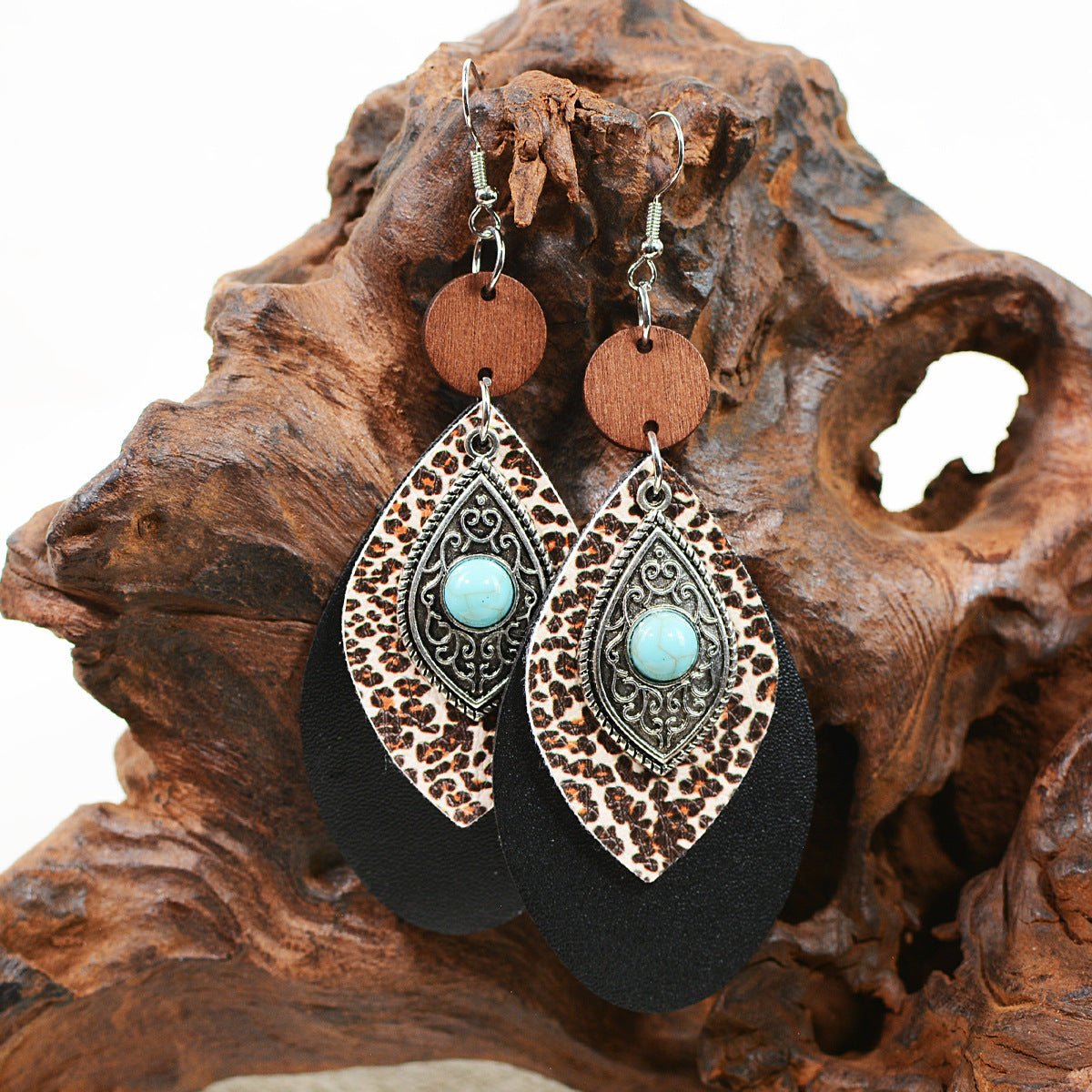 Western Style Multi-layer Leopard Patterned Alloy Turquoise