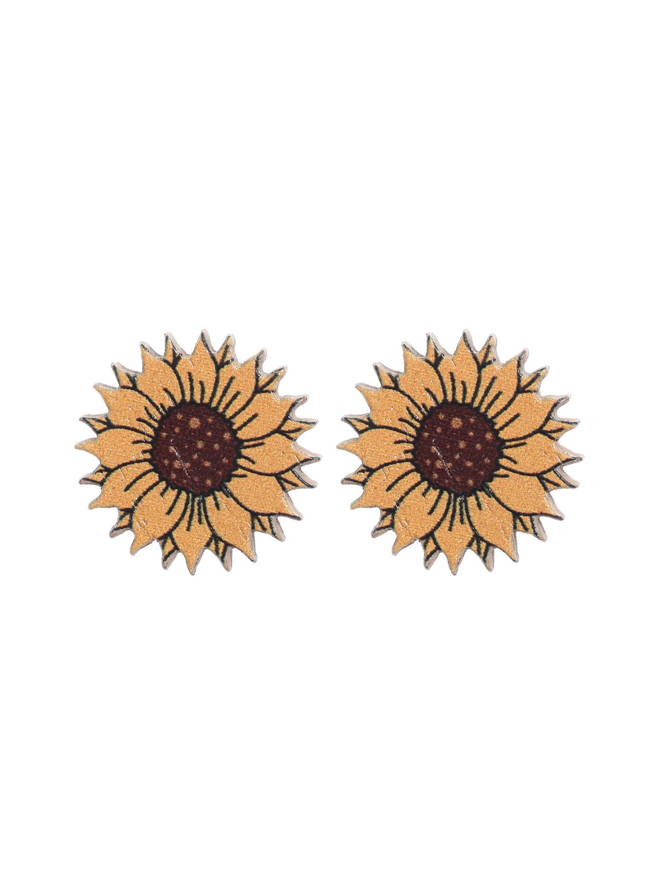 Western Style Sunflower Flower Chrysanthemum Pattern Wooden Earrings