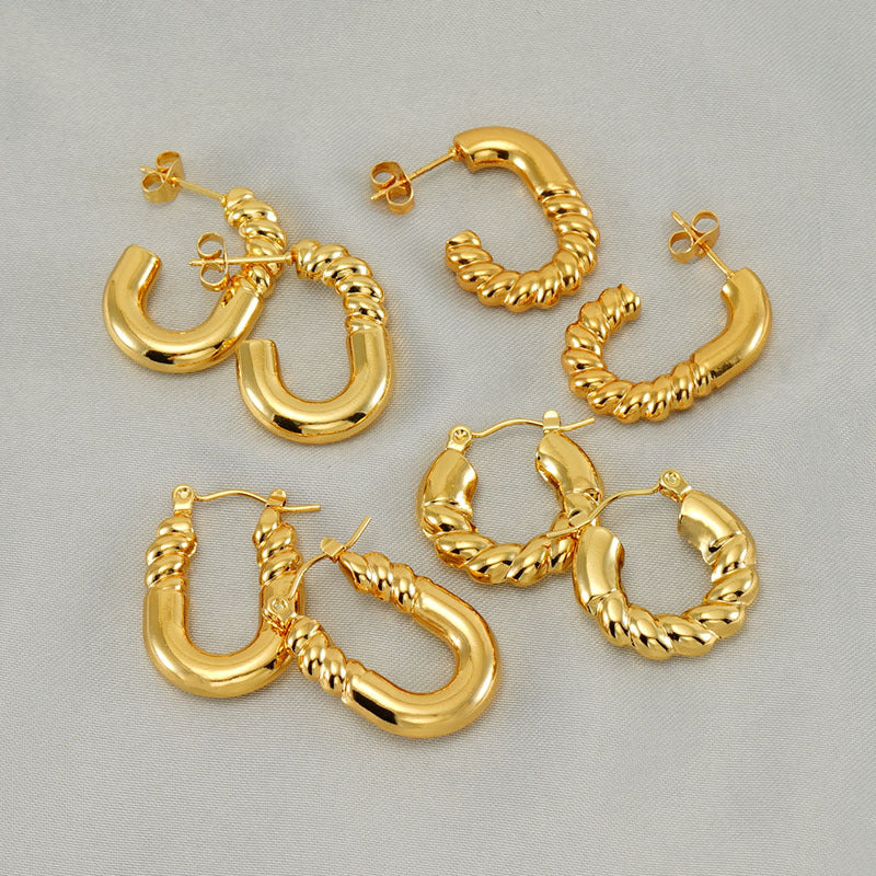 Wholesale Stainless Steel Gold Plated Vintage Geometric Hollow Earrings