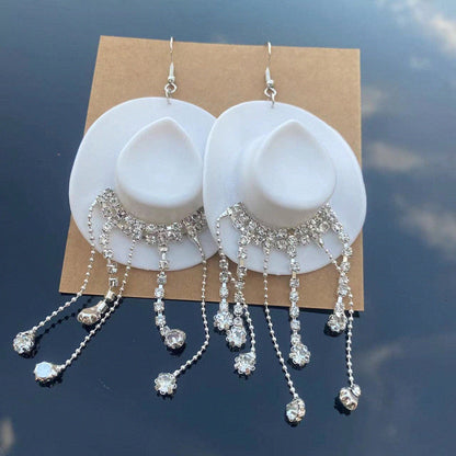 Western Style Cowboy Hat Shiny Tassel Earrings