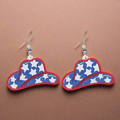 American Independence Day Western Cowboy Hat Acrylic Earrings