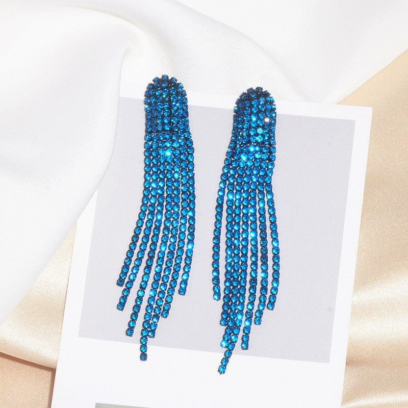 AB Rhinestone Long Tassel Earrings