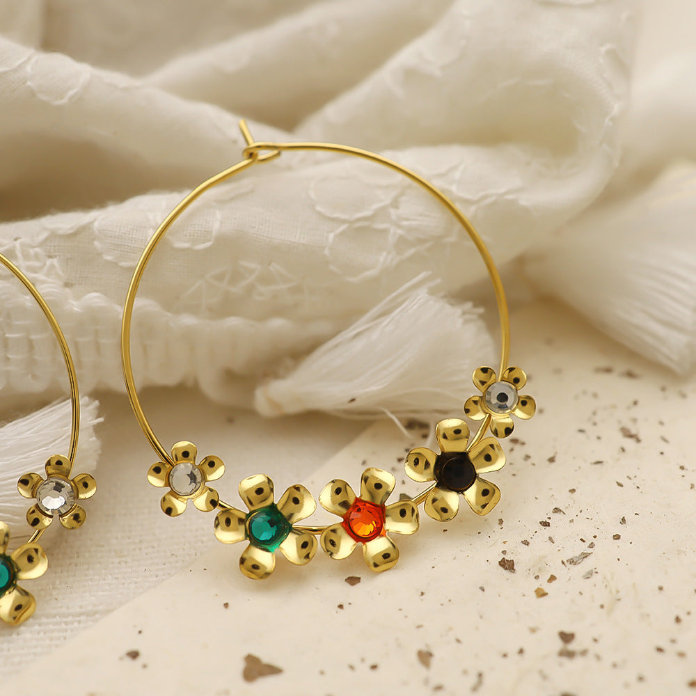 Vintage Small Flower Stainless Steel Gold-plated Earrings