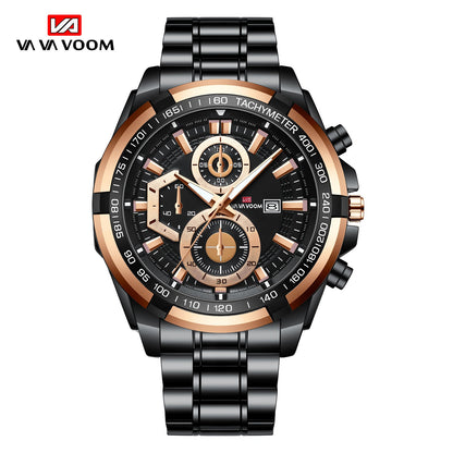 Waterproof Stainless Steel Chain Steel Band Watch Luminous Business Sports Men's Casual Watch