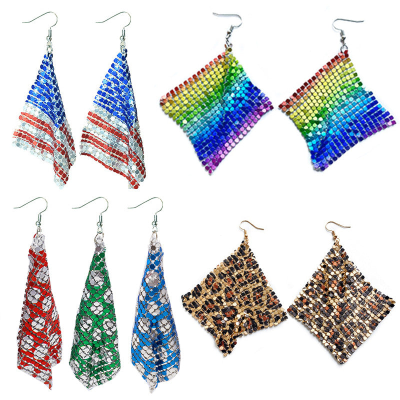 12pairs/pack American Flag Rainbow Leopard Print Metal Mesh