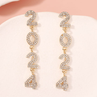 2024 Full Diamond Digital Zinc Alloy Earrings