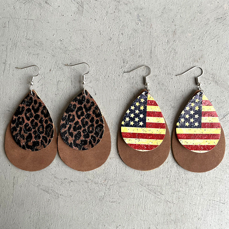 2pairs/pack American Flag Leopard Print Western Teardrop Leather