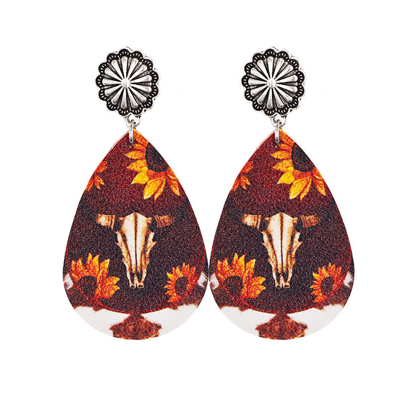 Western Style Cow Leather Drop Earrings