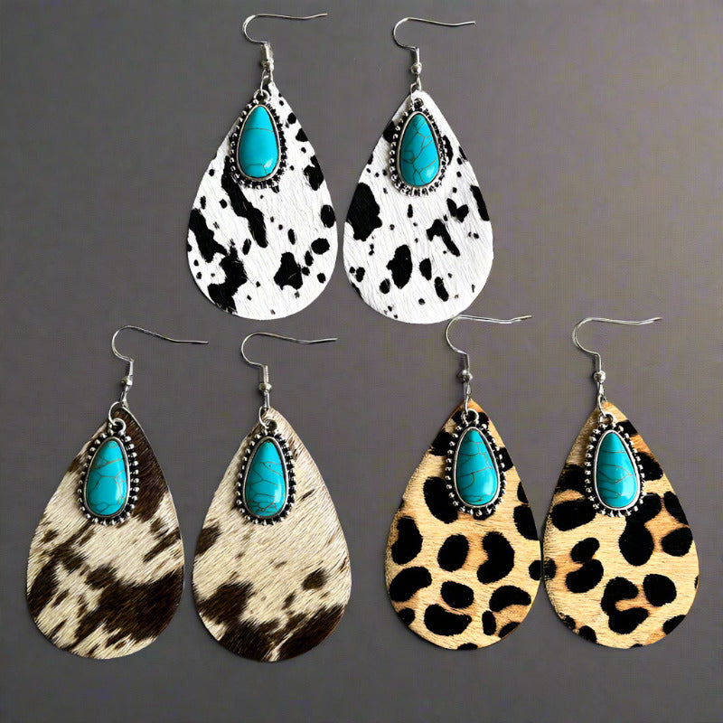 2 Pairs/Pack Western Animal Print Leather Earrings