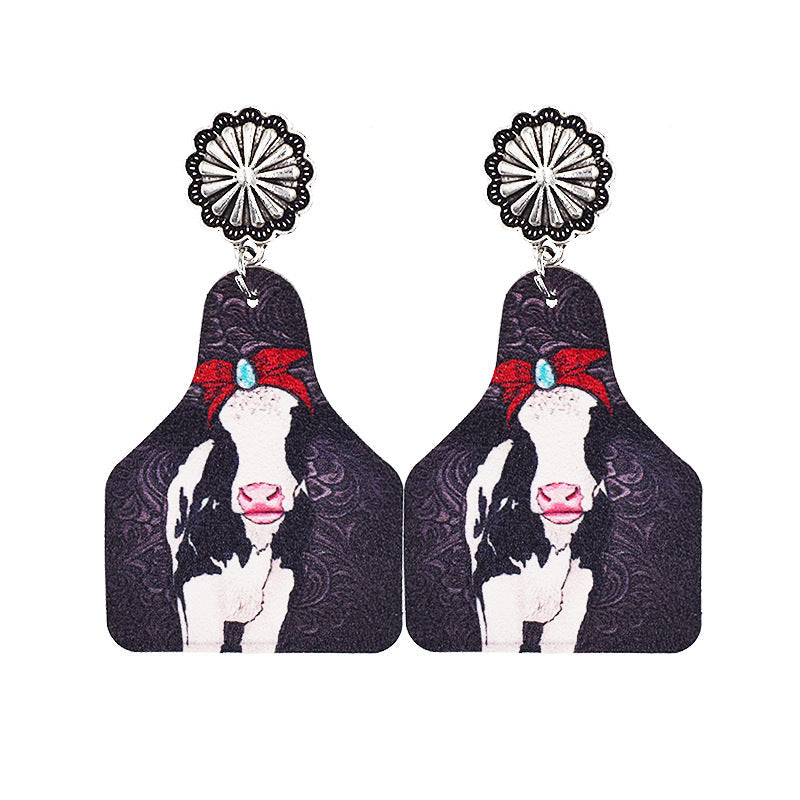 Western Style Cow Leather Drop Earrings