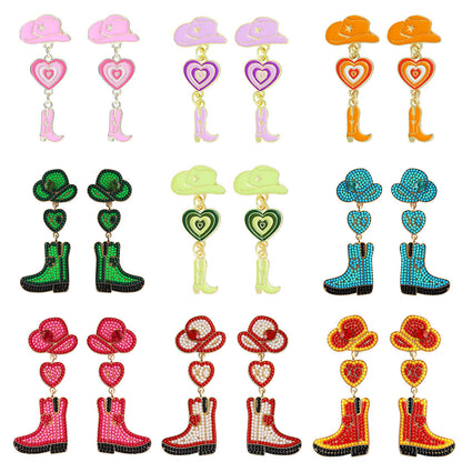 Western Cowboy Hats Boots Heart shaped Earrings