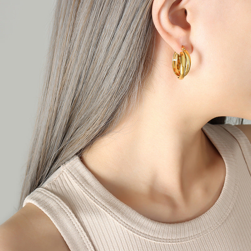 18k Gold Plated Double Piece U Shape Earrings