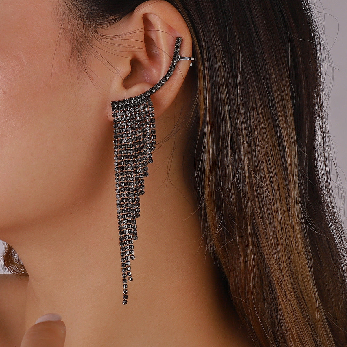 Alloy Rhinestone Tassel Earrings