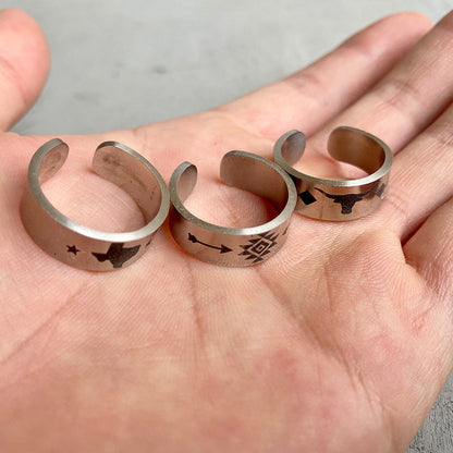 2pair/pack Stainless Steel Western Bull Head Rings One