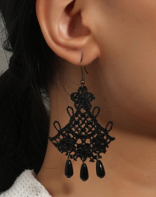 Antique Black Tassel Lace Earrings